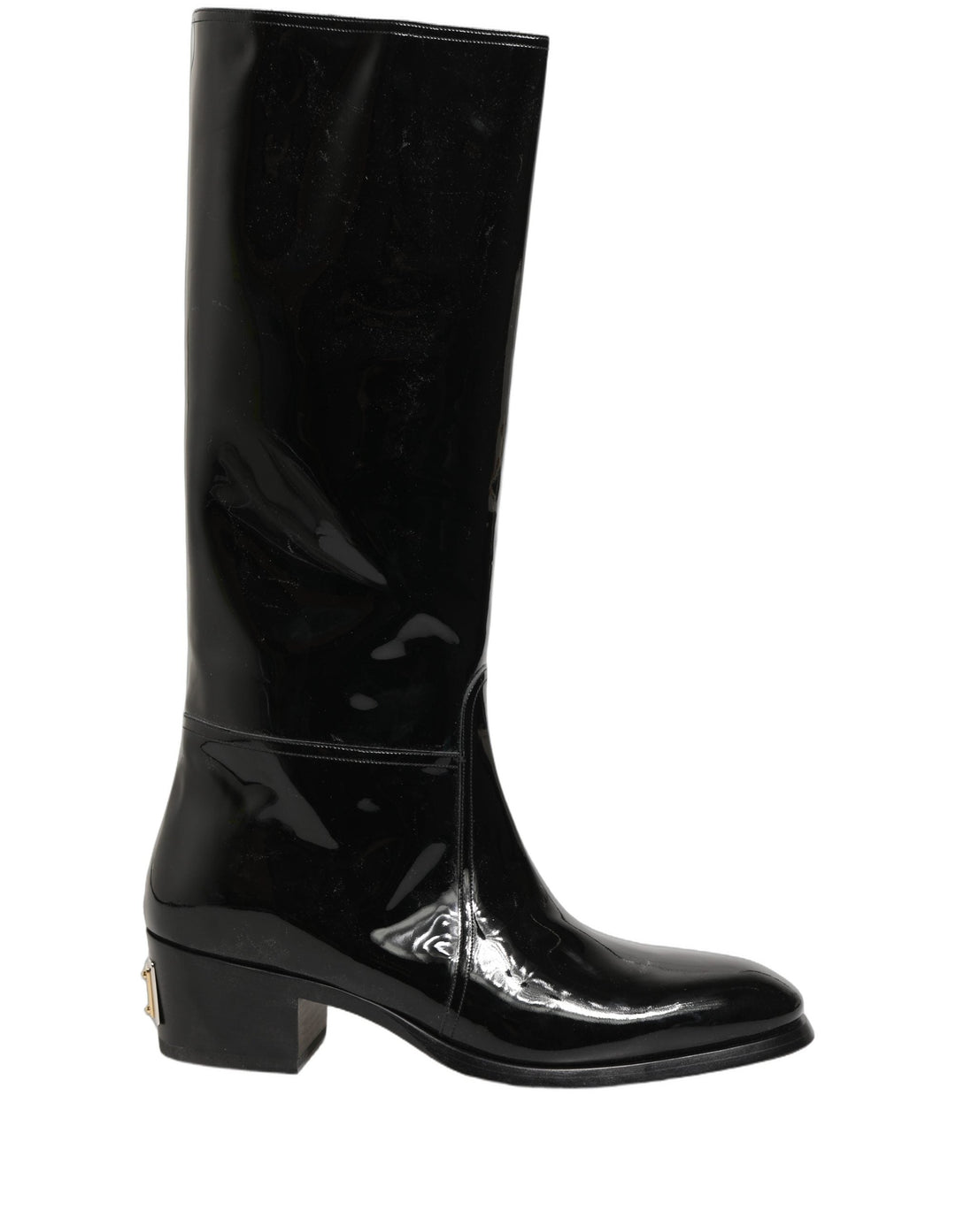 Dolce &amp; Gabbana Black Leather Knee High Heels Boots Shoes