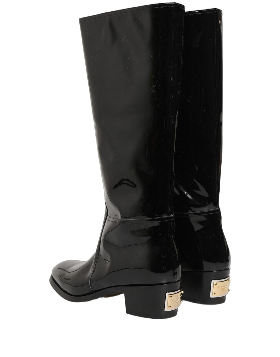 Dolce &amp; Gabbana Black Leather Knee High Heels Boots Shoes