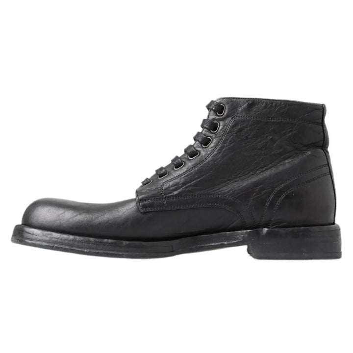 Dolce &amp; Gabbana Black Leather Lace-Up Boots