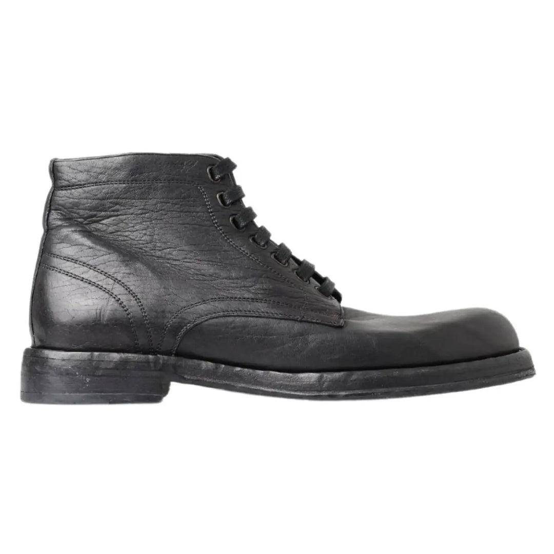 Dolce &amp; Gabbana Black Leather Lace-Up Boots