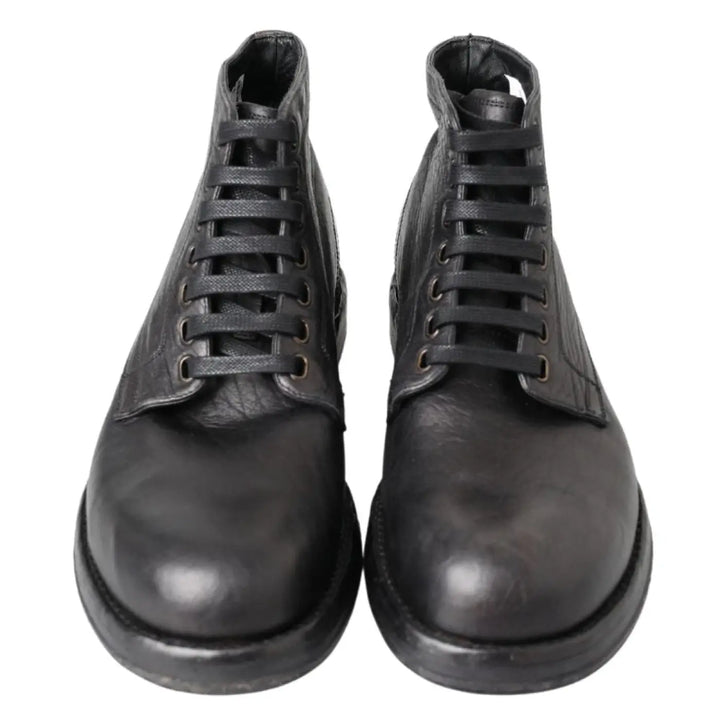 Dolce &amp; Gabbana Black Leather Lace-Up Boots