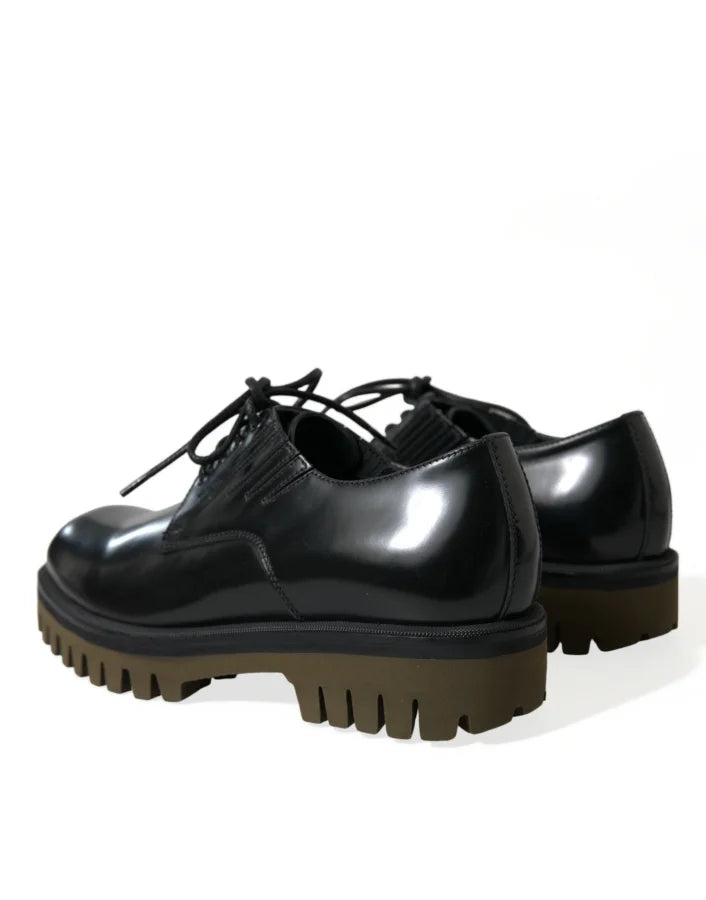 Dolce &amp; Gabbana Black Leather Lace Up Derby Men Dress Shoes