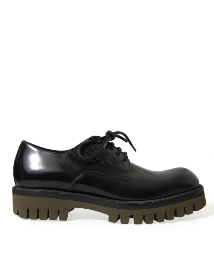 Dolce &amp; Gabbana Black Leather Lace Up Derby Men Dress Shoes