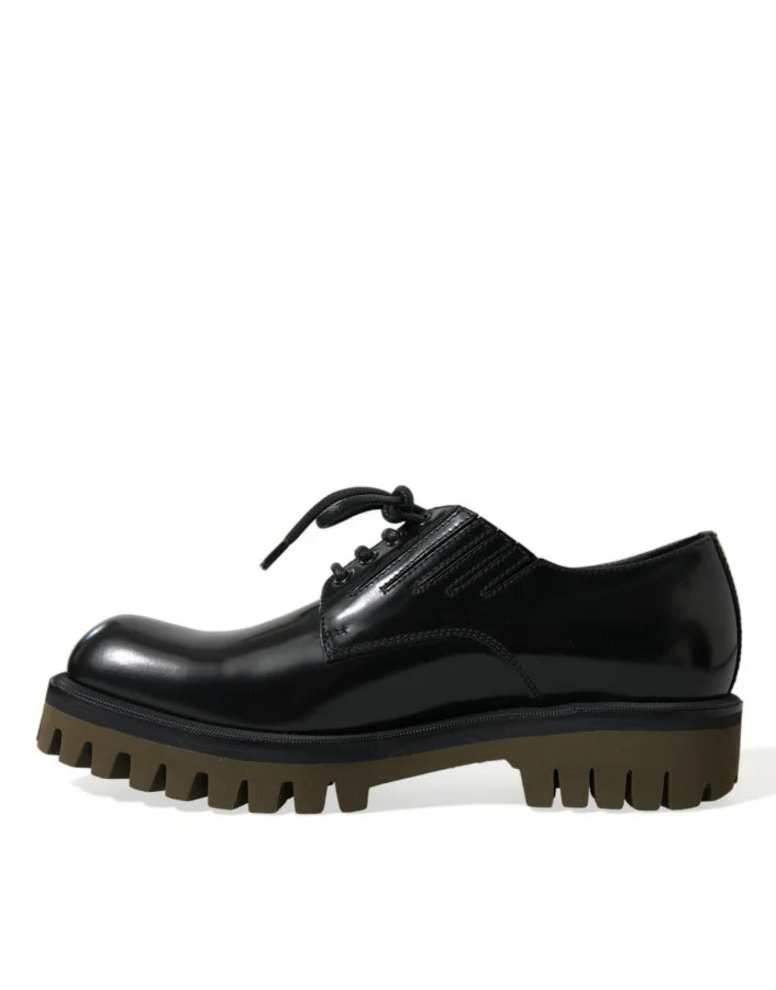 Dolce &amp; Gabbana Black Leather Lace Up Derby Men Dress Shoes