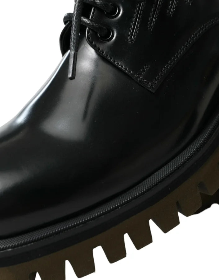Dolce &amp; Gabbana Black Leather Lace Up Derby Men Dress Shoes