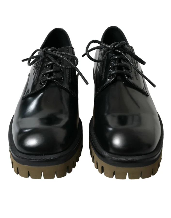Dolce &amp; Gabbana Black Leather Lace Up Derby Men Dress Shoes