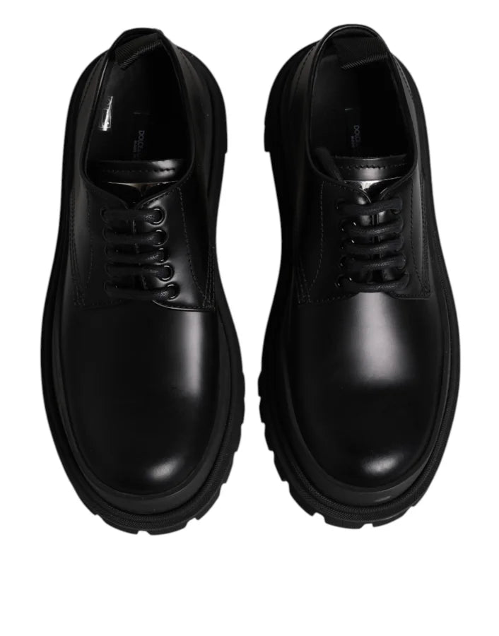 Dolce &amp; Gabbana Black Leather Lace Up Derby Men Dress Shoes