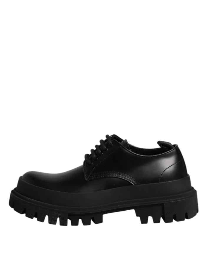 Dolce &amp; Gabbana Black Leather Lace Up Derby Men Dress Shoes
