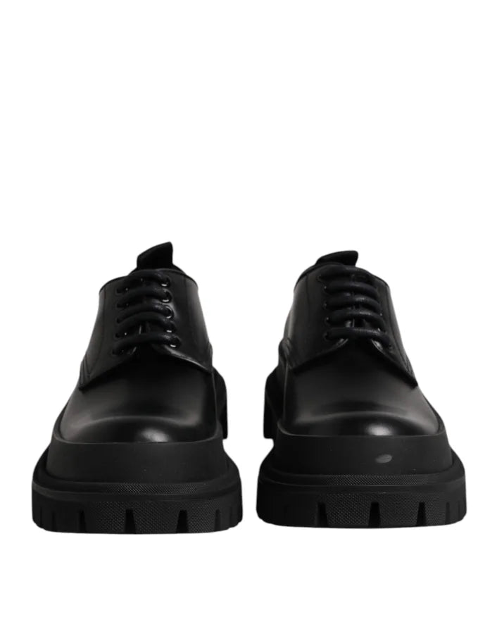 Dolce &amp; Gabbana Black Leather Lace Up Derby Men Dress Shoes
