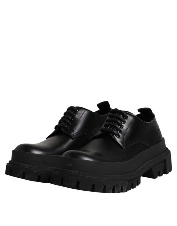 Dolce &amp; Gabbana Black Leather Lace Up Derby Men Dress Shoes