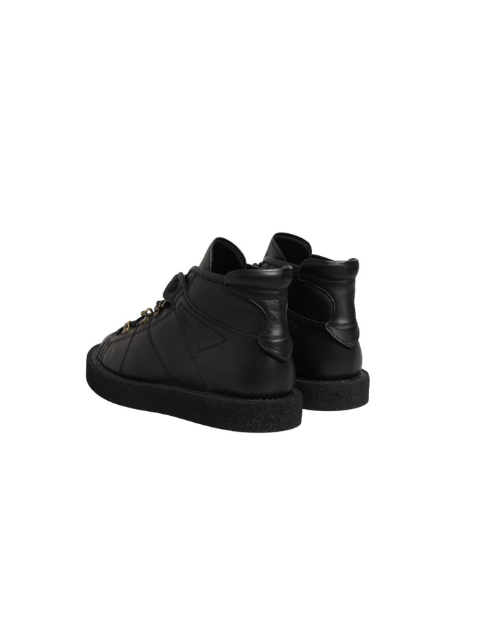 Dolce &amp; Gabbana Black Leather Lace Up Men Ankle Boots Shoes