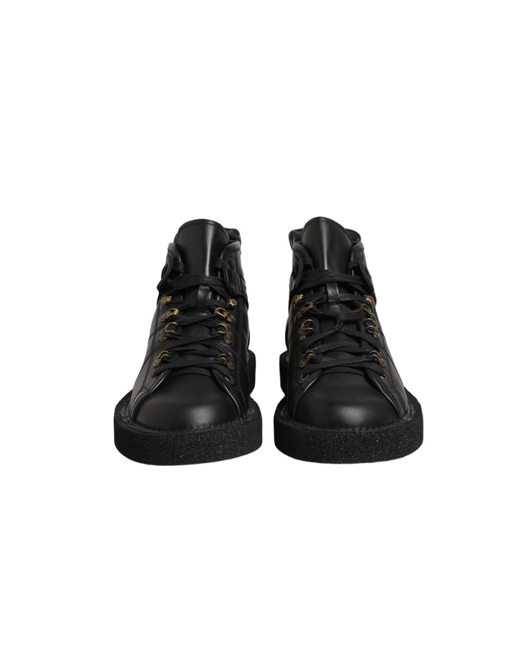 Dolce &amp; Gabbana Black Leather Lace Up Men Ankle Boots Shoes