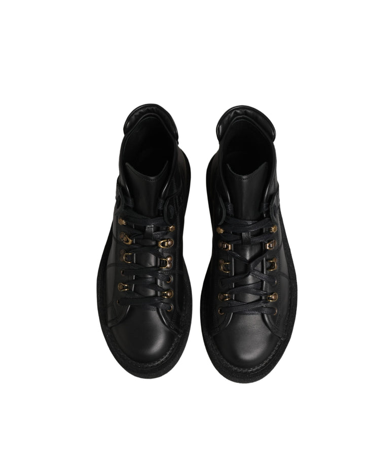 Dolce &amp; Gabbana Black Leather Lace Up Men Ankle Boots Shoes