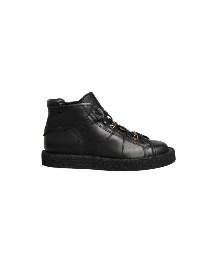 Dolce &amp; Gabbana Black Leather Lace Up Men Ankle Boots Shoes