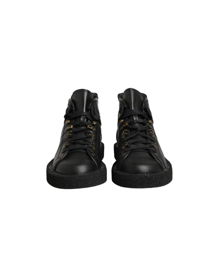 Dolce &amp; Gabbana Black Leather Lace Up Men Ankle Boots Shoes