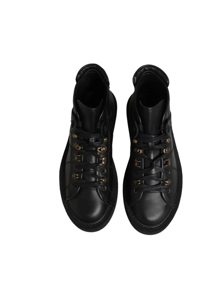 Dolce &amp; Gabbana Black Leather Lace Up Men Ankle Boots Shoes
