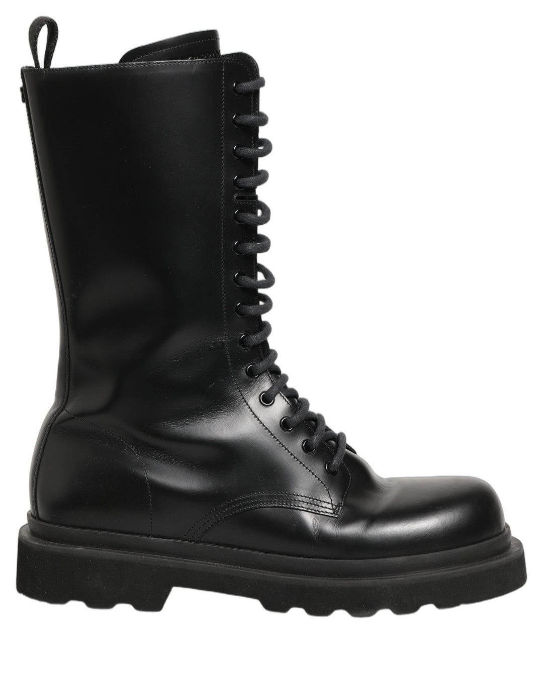 Dolce &amp; Gabbana Black Leather Lace Up Men Combat Boots Shoes