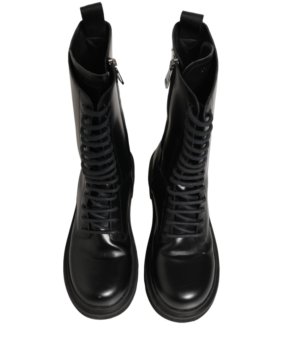 Dolce &amp; Gabbana Black Leather Lace Up Men Combat Boots Shoes