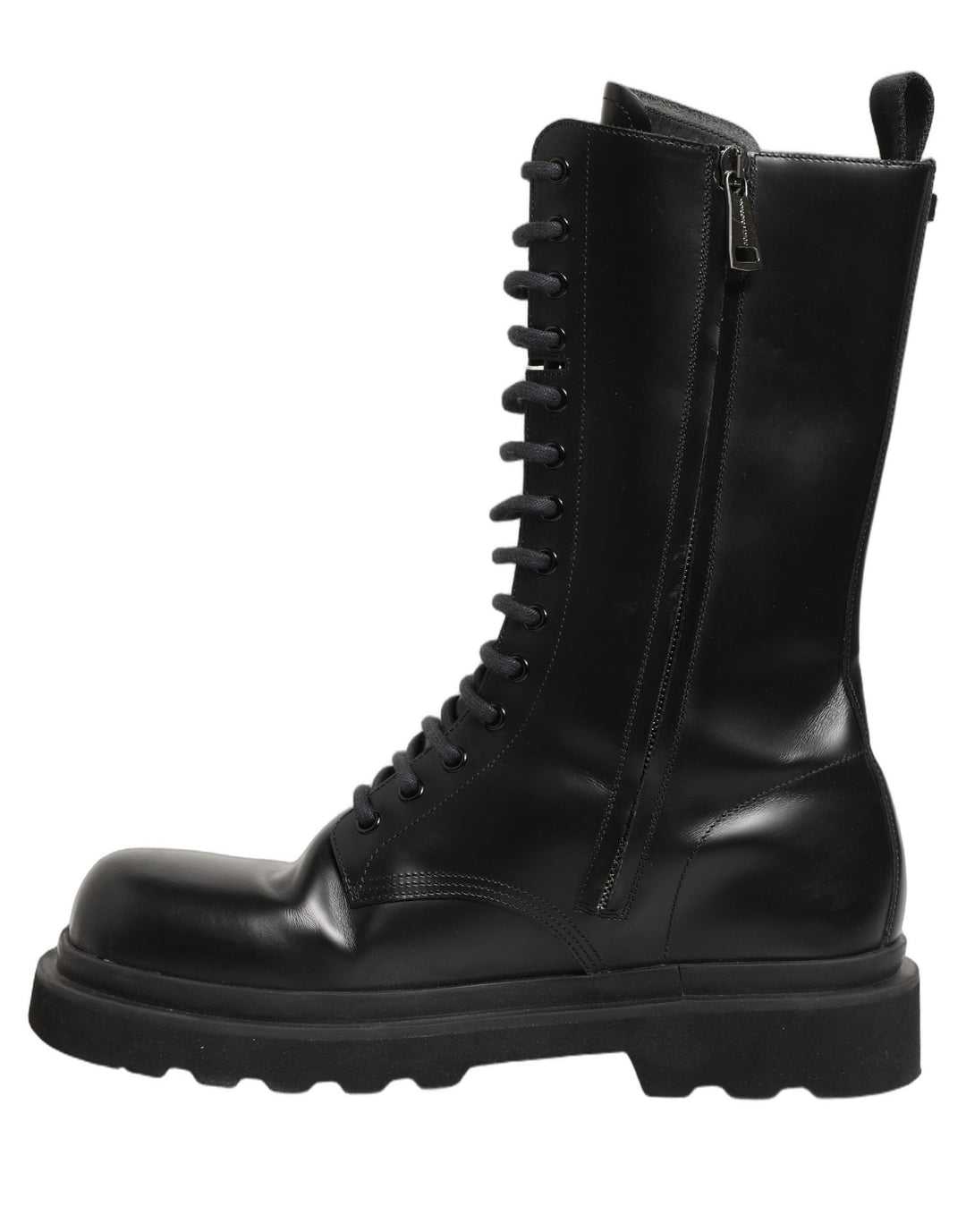Dolce &amp; Gabbana Black Leather Lace Up Men Combat Boots Shoes