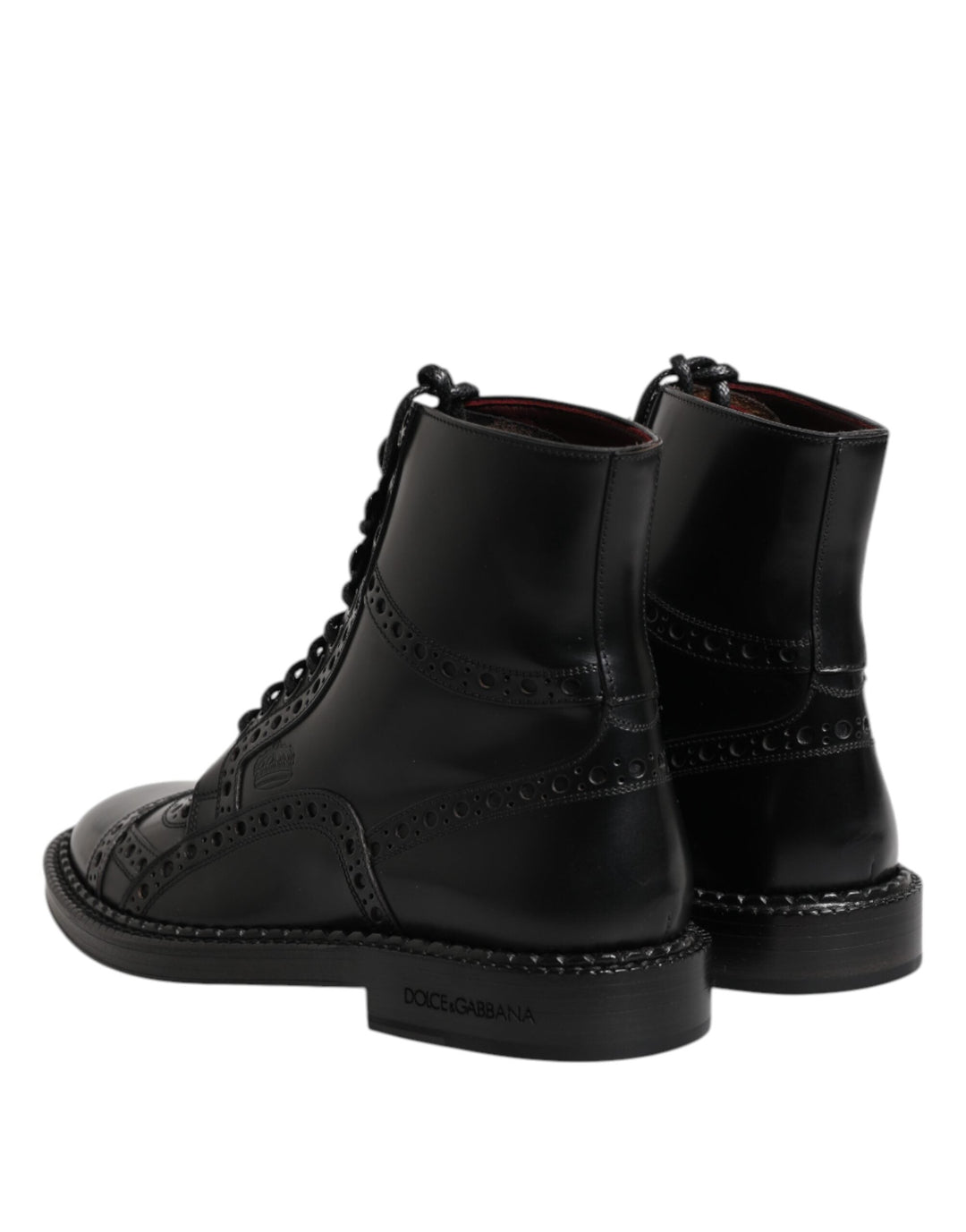 Dolce &amp; Gabbana Black Leather Lace Up Mid Calf Boots Shoes