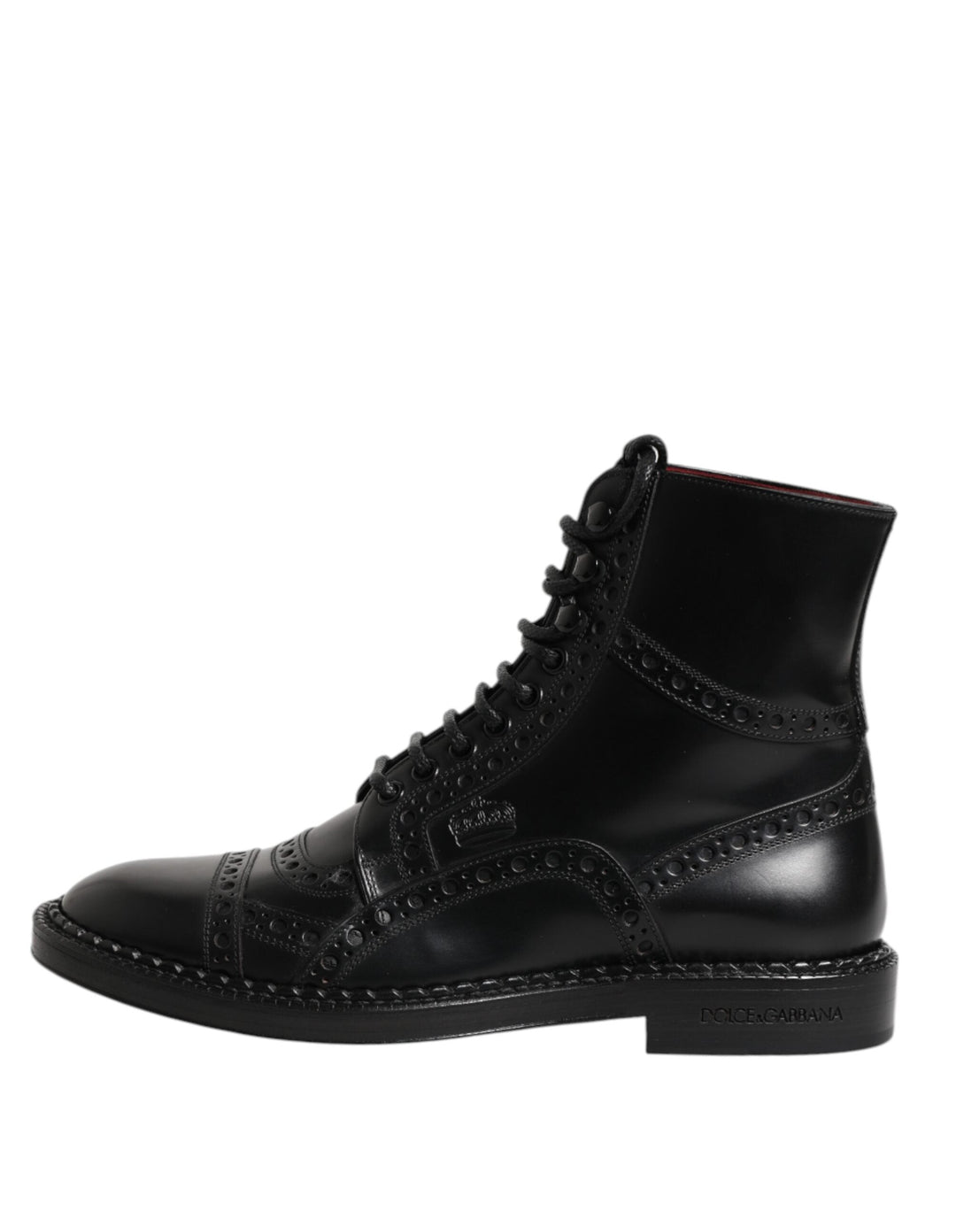 Dolce &amp; Gabbana Black Leather Lace Up Mid Calf Boots Shoes
