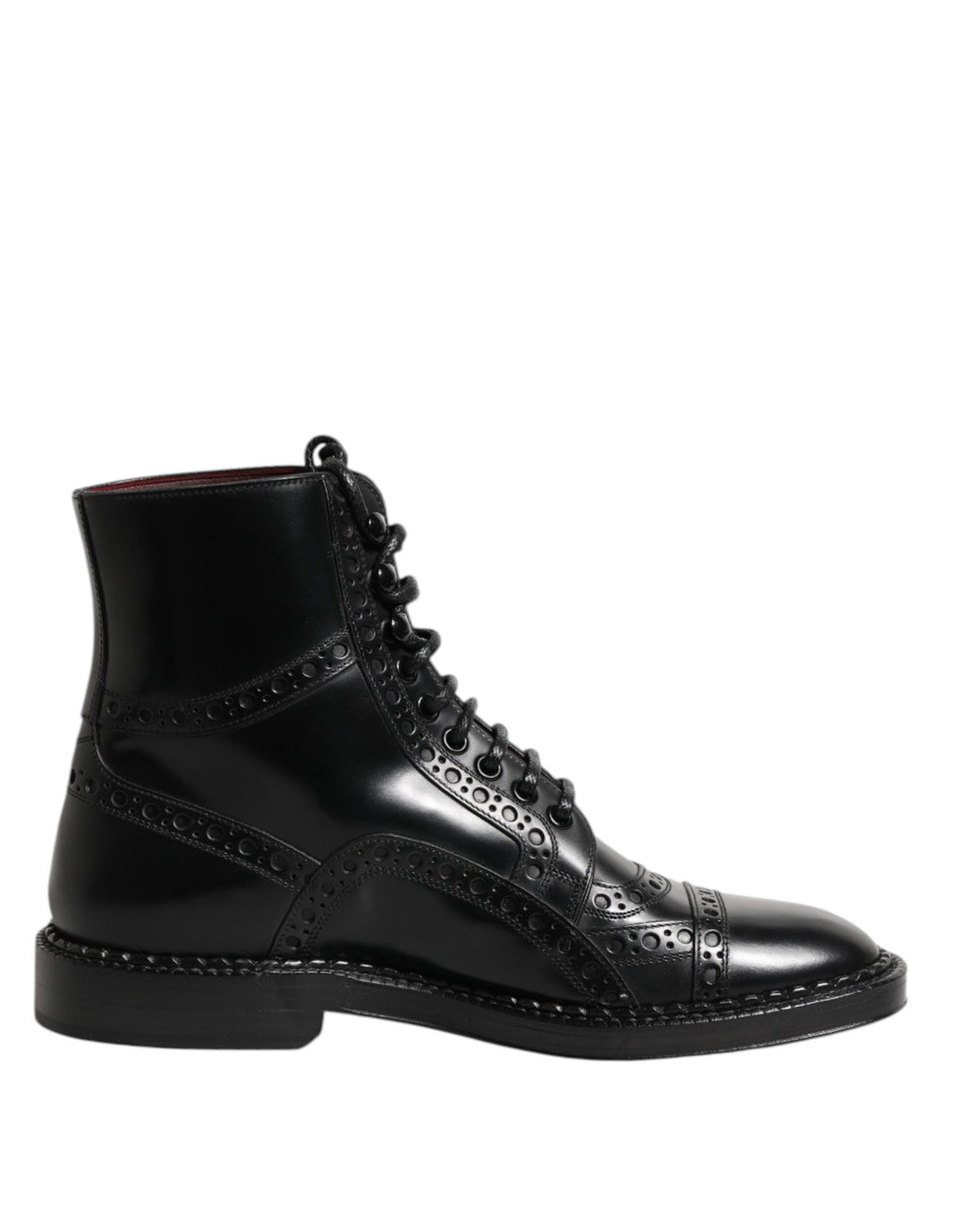 Dolce &amp; Gabbana Black Leather Lace Up Mid Calf Boots Shoes