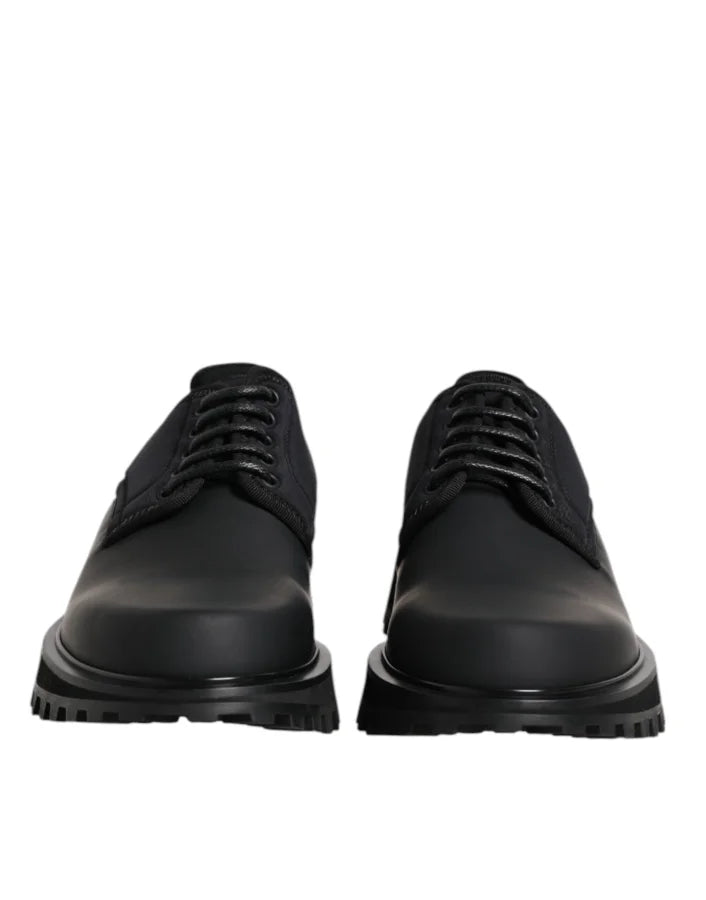 Dolce &amp; Gabbana Black Leather Lace Up Trekking Dress Shoes
