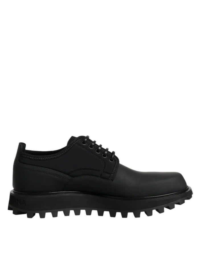 Dolce &amp; Gabbana Black Leather Lace Up Trekking Dress Shoes