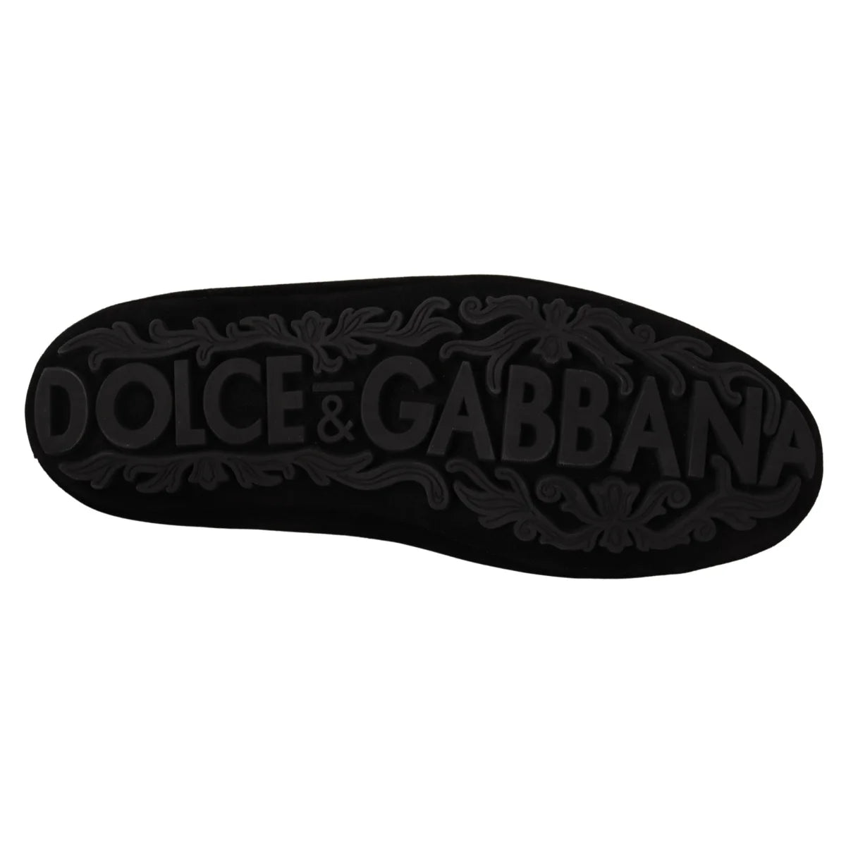 Dolce Gabbana Black Leather Loafer Slides with Gold Crystal Embroidery &