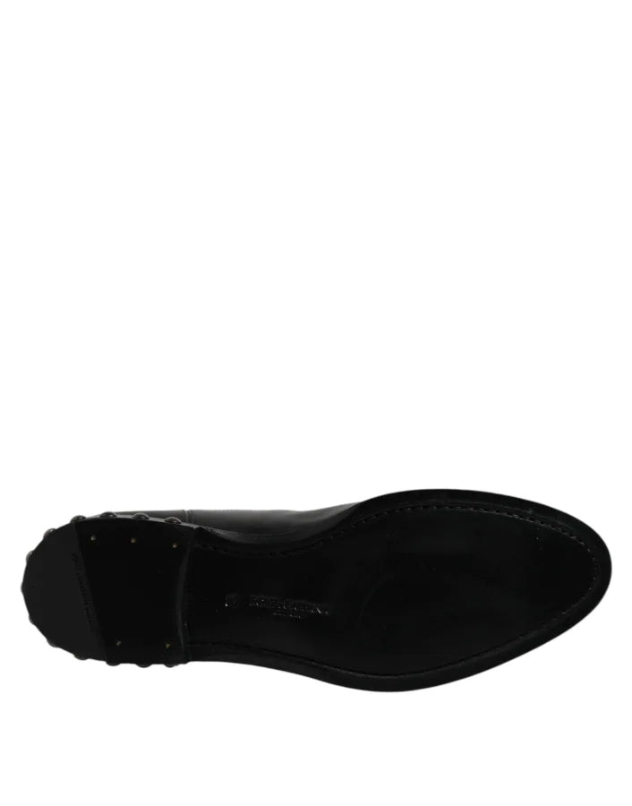 Dolce &amp; Gabbana Black Leather Logo Ankle Boots Studded Shoes