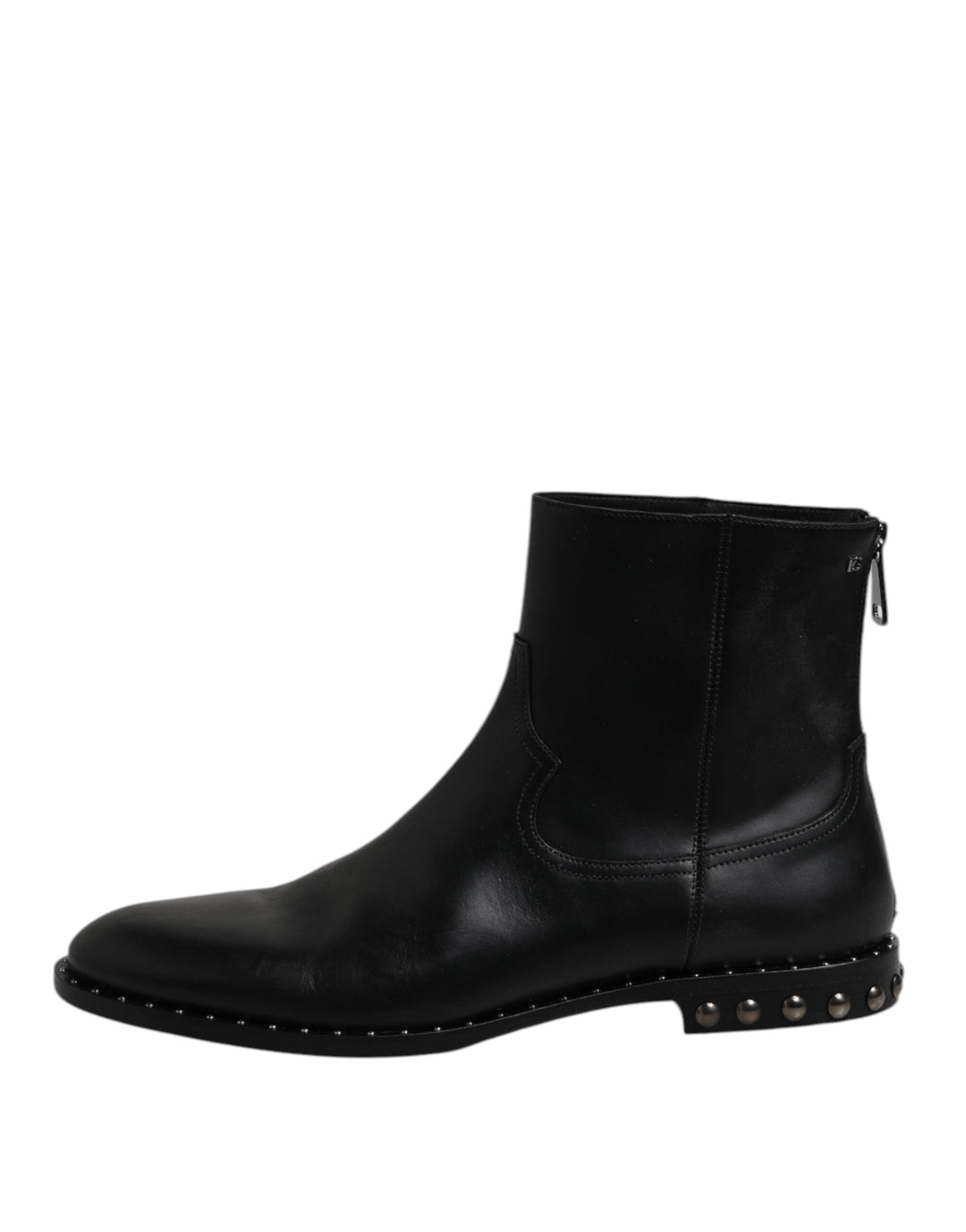 Dolce &amp; Gabbana Black Leather Logo Ankle Boots Studded Shoes