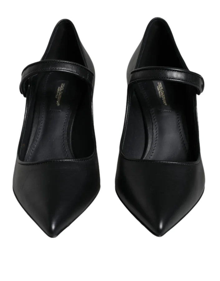 Dolce &amp; Gabbana Black Leather Logo Heels Mary Janes Pumps Shoes
