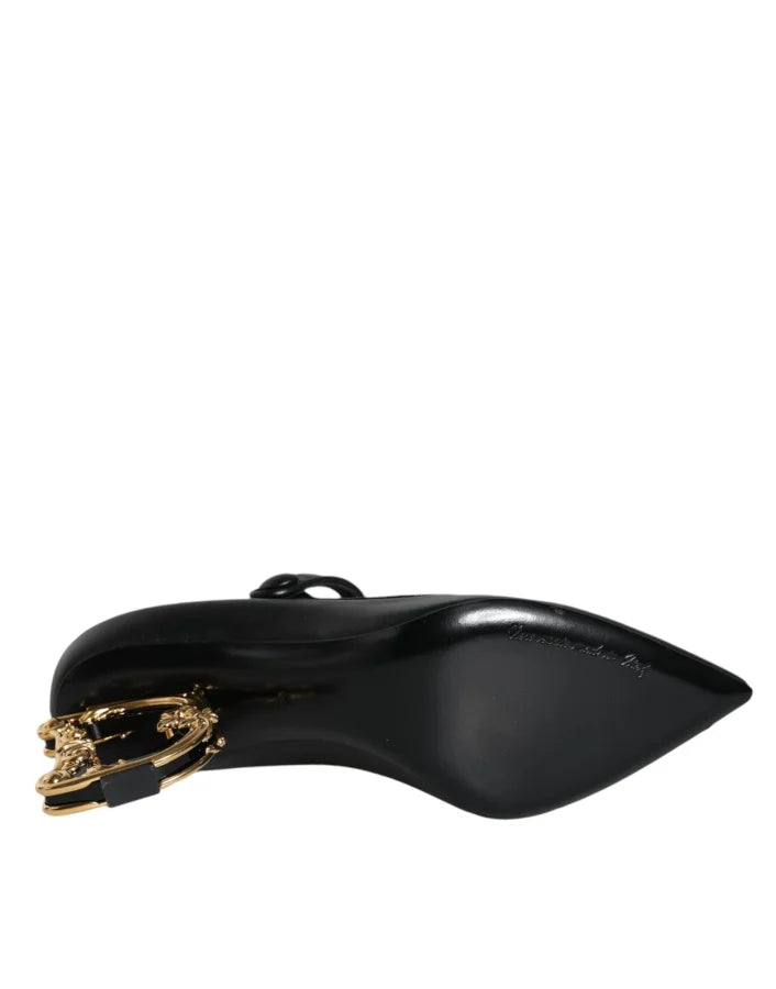 Dolce &amp; Gabbana Black Leather Logo Heels Mary Janes Pumps Shoes