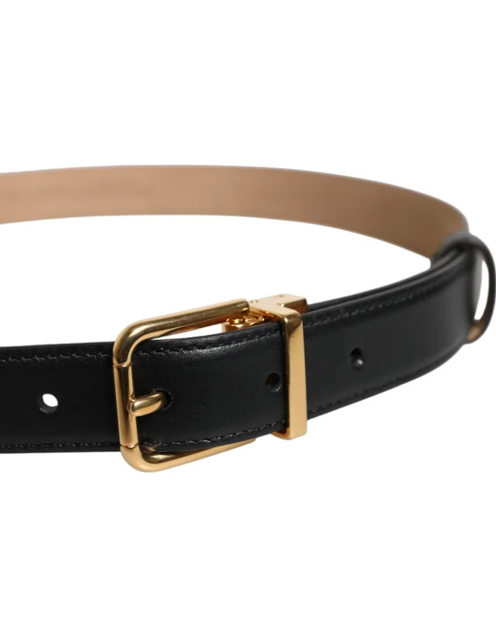 Dolce &amp; Gabbana Black Leather Logo Metal Waist Buckle Belt