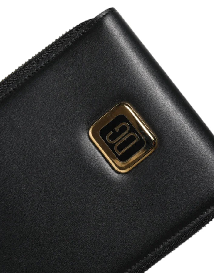 Dolce &amp; Gabbana Black Leather Logo Plaque Neck Strap Card Coin Wallet