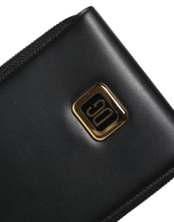Dolce &amp; Gabbana Black Leather Logo Plaque Neck Strap Card Coin Wallet