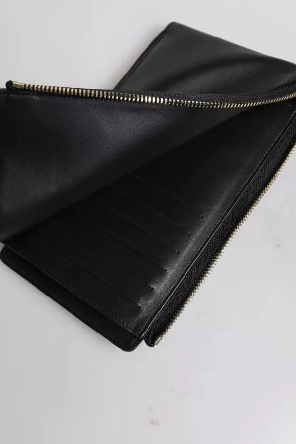 Dolce &amp; Gabbana Black Leather Logo Plaque Neck Strap Card Coin Wallet