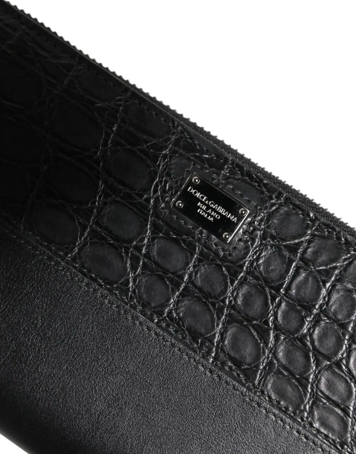 Dolce &amp; Gabbana Black Leather Logo Plaque Zip Around Continental Wallet