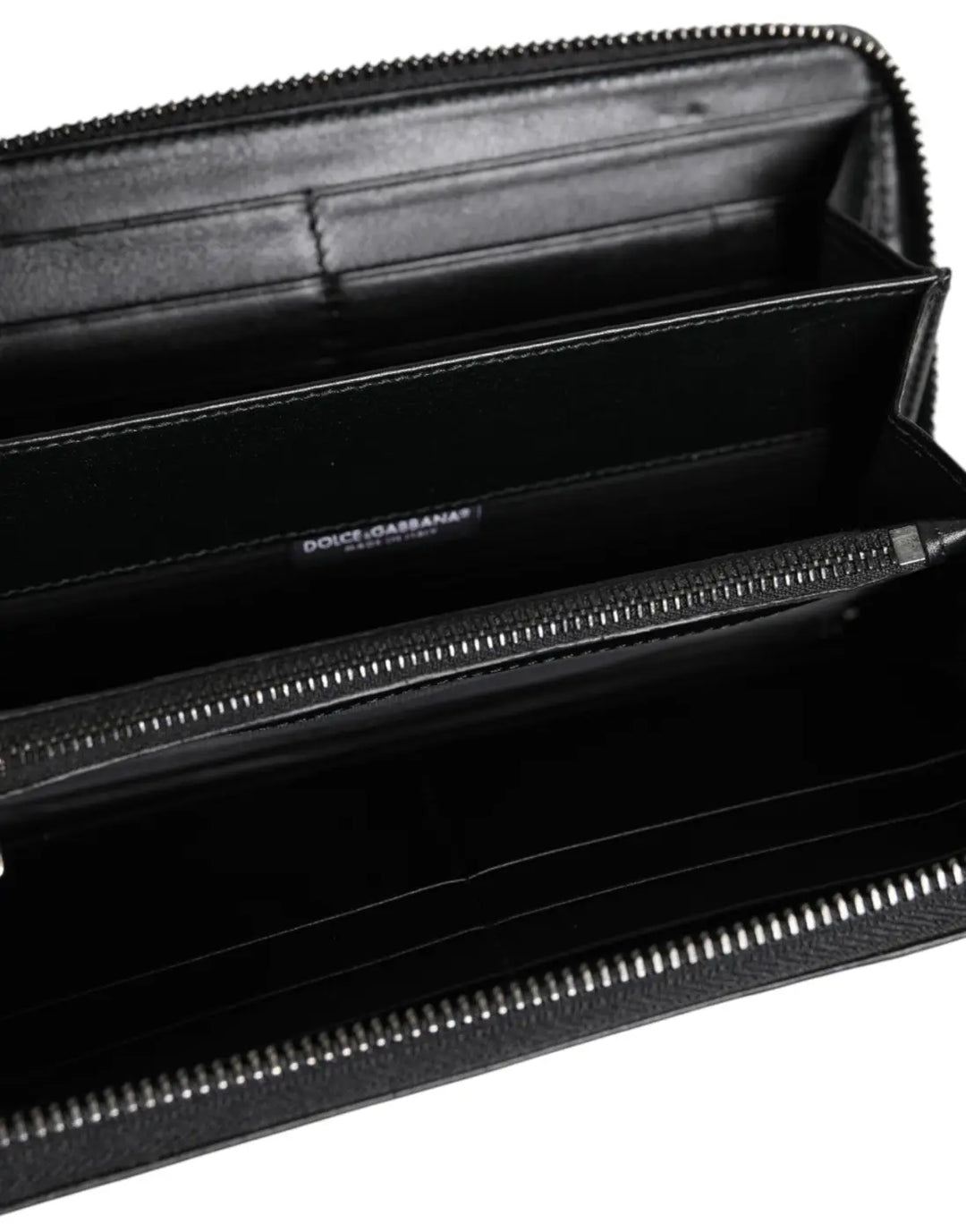 Dolce &amp; Gabbana Black Leather Logo Plaque Zip Around Continental Wallet