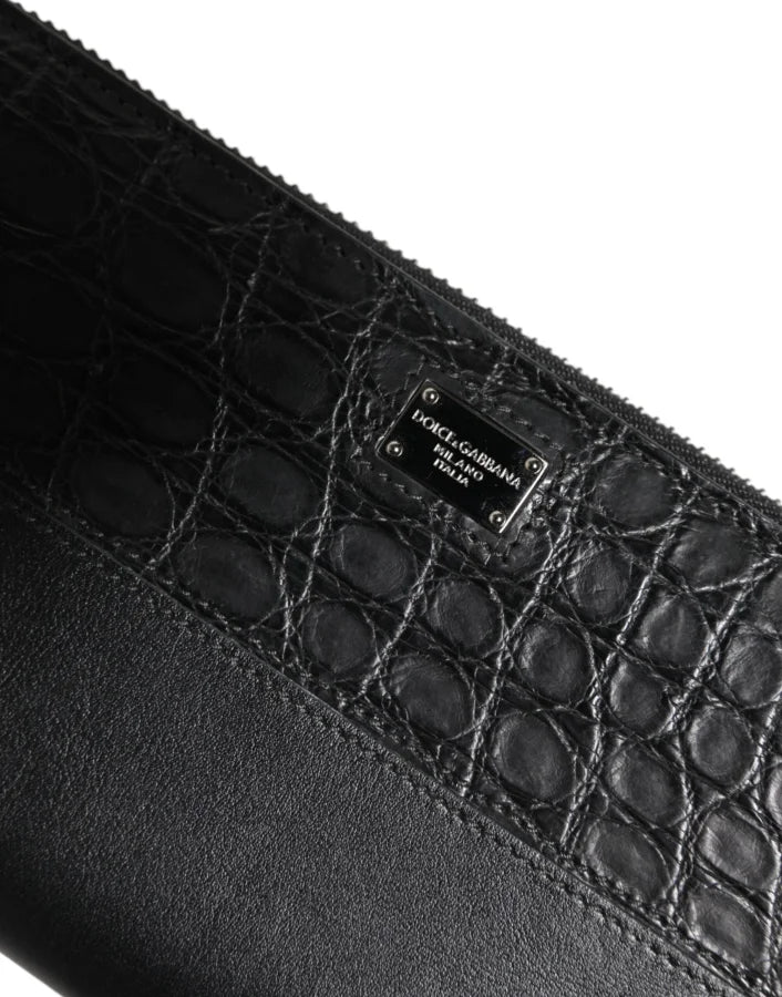 Dolce &amp; Gabbana Black Leather Logo Plaque Zip Around Continental Wallet