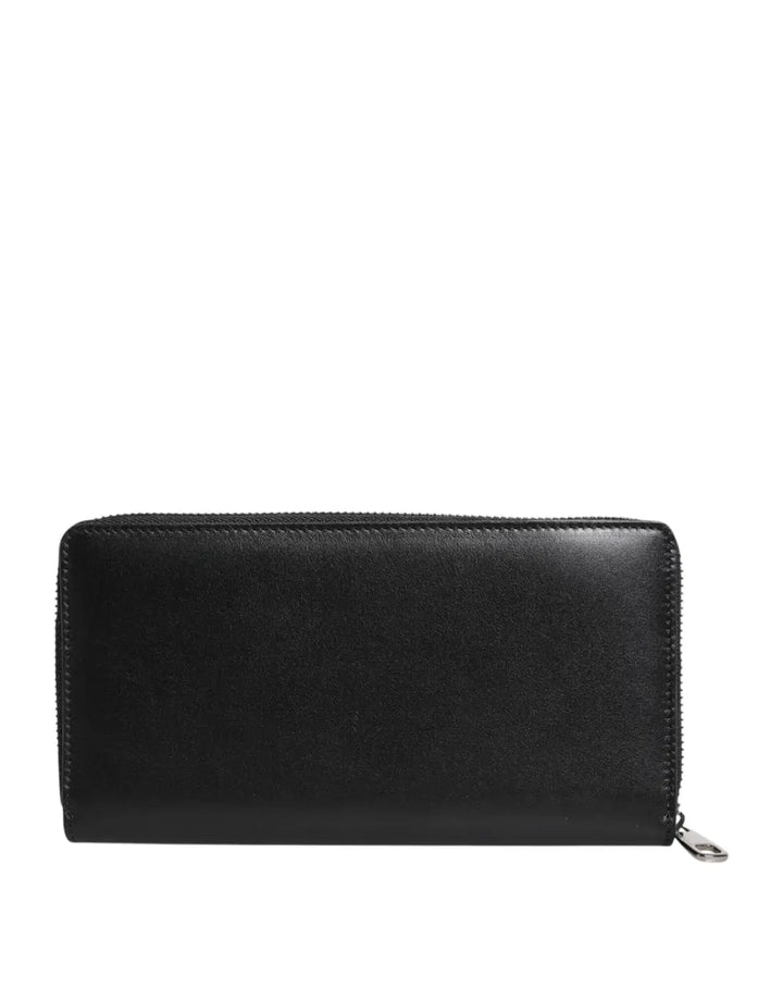 Dolce &amp; Gabbana Black Leather Logo Plaque Zip Around Continental Wallet
