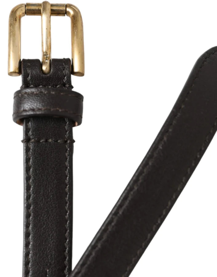 Dolce &amp; Gabbana Black Leather Long Skinny Gold Metal Buckle Belt