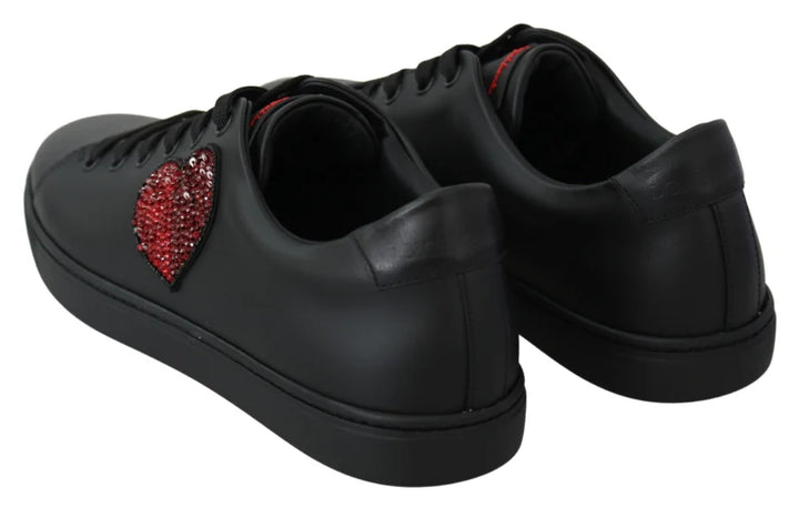 Dolce &amp; Gabbana Black Leather Love Heart Sneakers Womens Shoes