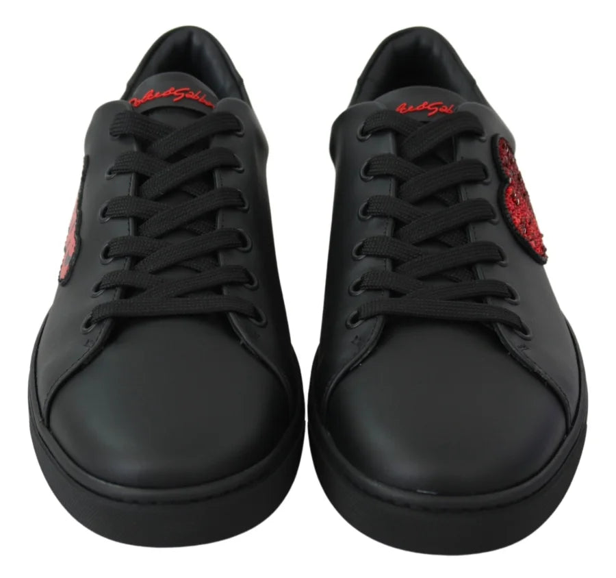 Dolce &amp; Gabbana Black Leather Love Heart Sneakers Womens Shoes