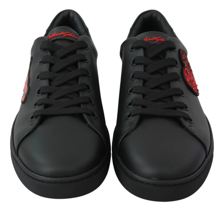 Dolce &amp; Gabbana Black Leather Love Heart Sneakers Womens Shoes