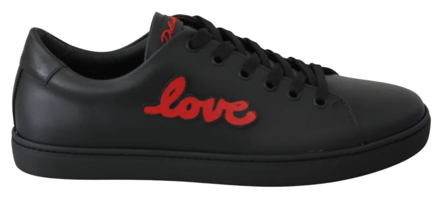 Dolce &amp; Gabbana Black Leather Love Heart Sneakers Womens Shoes