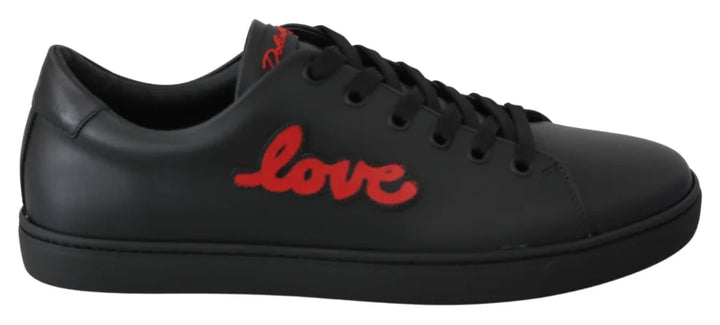 Dolce &amp; Gabbana Black Leather Love Heart Sneakers Womens Shoes