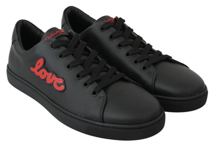 Dolce &amp; Gabbana Black Leather Love Heart Sneakers Womens Shoes