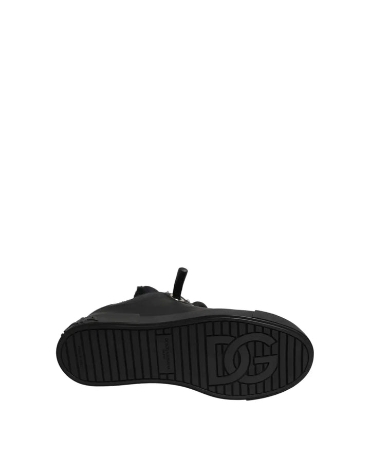 Dolce &amp; Gabbana Black Leather Low Top Portofino Sneakers Shoes