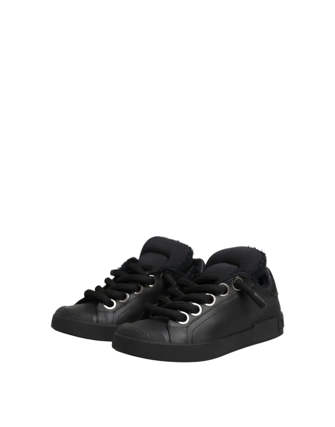 Dolce &amp; Gabbana Black Leather Low Top Portofino Sneakers Shoes